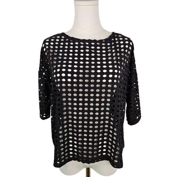 Clara Sunwoo Black Open Back Laser Cut Polka Dot Top Small - Picture 1 of 8